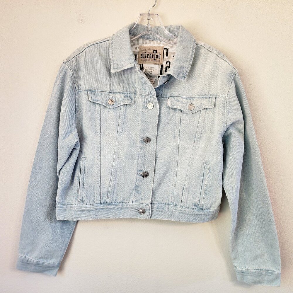 Levis SilverTab Denim Jacket Youth XL Trucker Button Up Cropped Short Y2K  Urban